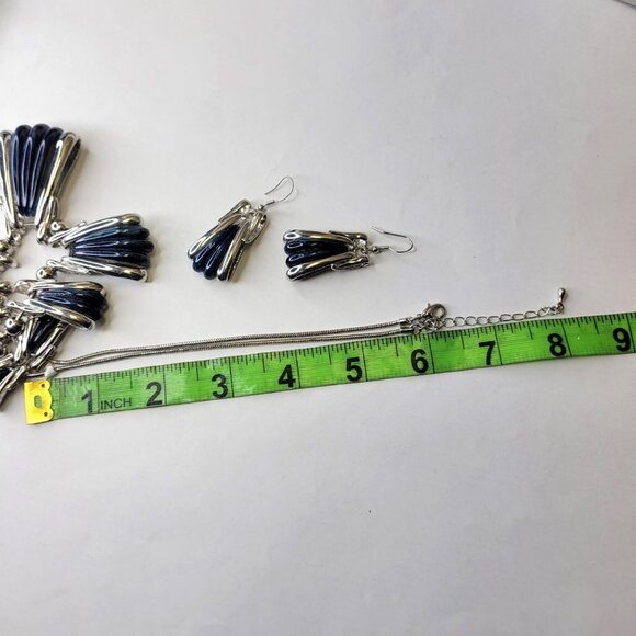 Blue Bib Statement Necklace With Earrings - Picture 12 of 15